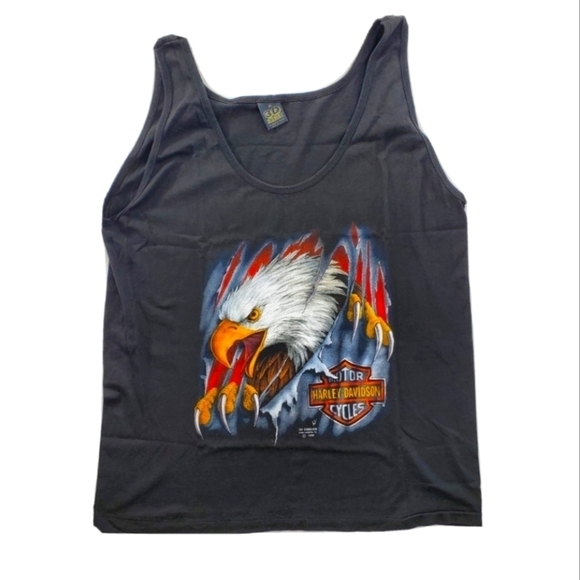 VTG Harley 3D Emblem Tank Men XL Eagle Black Single Stitch Muscle Shirt USA 1990 - Picture 3 of 12